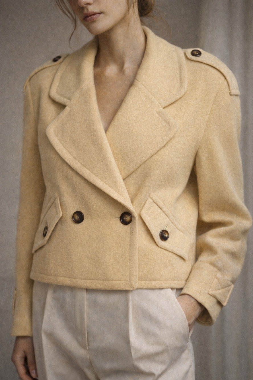 Mondi Women's EU 42 Wool Double Breasted Jacket Butter Yellow Vintage